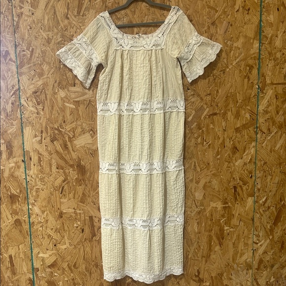 Vintage Cottagecore Peasant Cream Lace Crochet Trim Dress, No Brand, No Tags - Picture 1 of 13